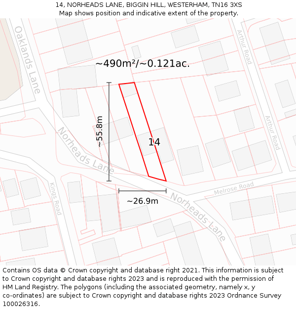 14, NORHEADS LANE, BIGGIN HILL, WESTERHAM, TN16 3XS: Plot and title map