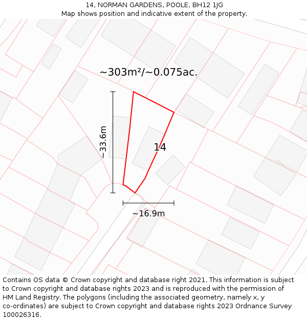 14, NORMAN GARDENS, POOLE, BH12 1JG: Plot and title map