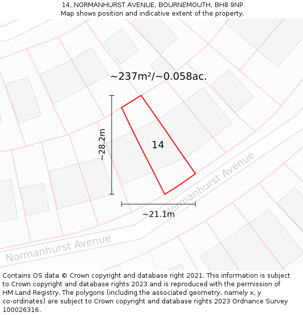 14, NORMANHURST AVENUE, BOURNEMOUTH, BH8 9NP: Plot and title map