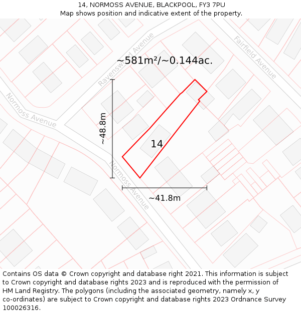 14, NORMOSS AVENUE, BLACKPOOL, FY3 7PU: Plot and title map