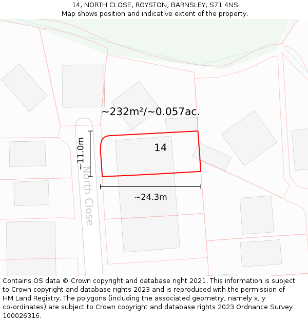14, NORTH CLOSE, ROYSTON, BARNSLEY, S71 4NS: Plot and title map