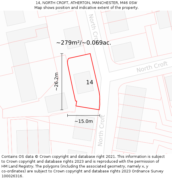 14, NORTH CROFT, ATHERTON, MANCHESTER, M46 0SW: Plot and title map