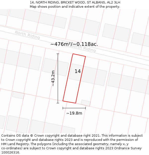 14, NORTH RIDING, BRICKET WOOD, ST ALBANS, AL2 3LH: Plot and title map