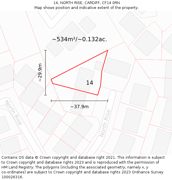 14, NORTH RISE, CARDIFF, CF14 0RN: Plot and title map