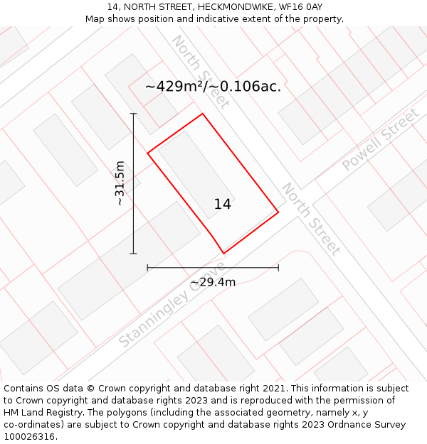 14, NORTH STREET, HECKMONDWIKE, WF16 0AY: Plot and title map