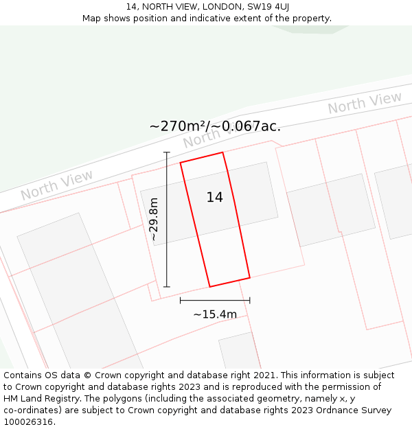 14, NORTH VIEW, LONDON, SW19 4UJ: Plot and title map