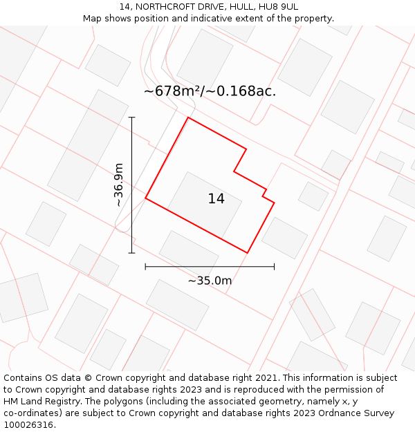14, NORTHCROFT DRIVE, HULL, HU8 9UL: Plot and title map