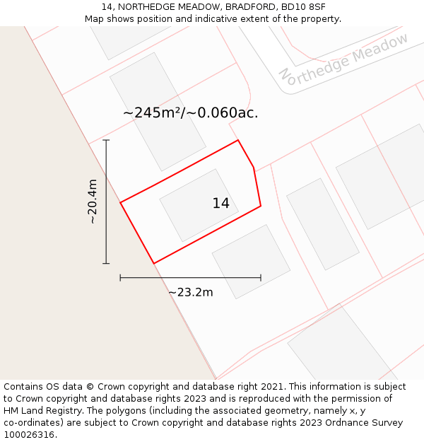 14, NORTHEDGE MEADOW, BRADFORD, BD10 8SF: Plot and title map