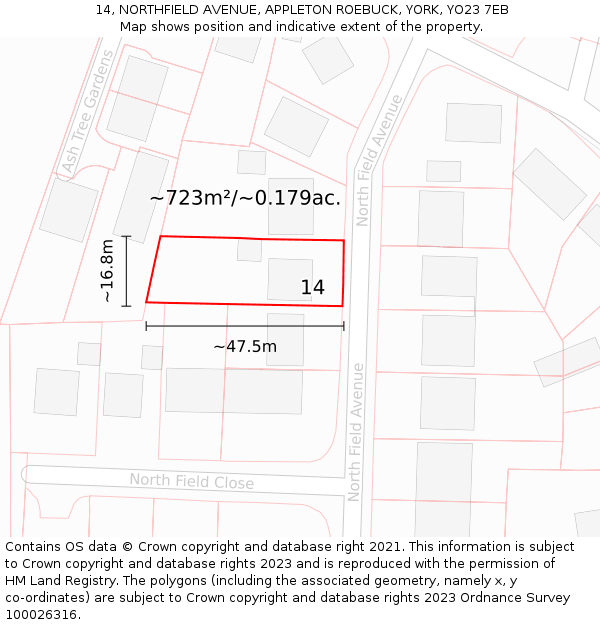 14, NORTHFIELD AVENUE, APPLETON ROEBUCK, YORK, YO23 7EB: Plot and title map