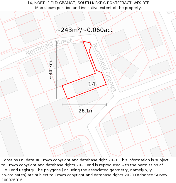 14, NORTHFIELD GRANGE, SOUTH KIRKBY, PONTEFRACT, WF9 3TB: Plot and title map