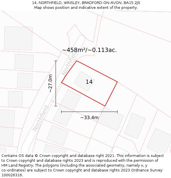 14, NORTHFIELD, WINSLEY, BRADFORD-ON-AVON, BA15 2JS: Plot and title map