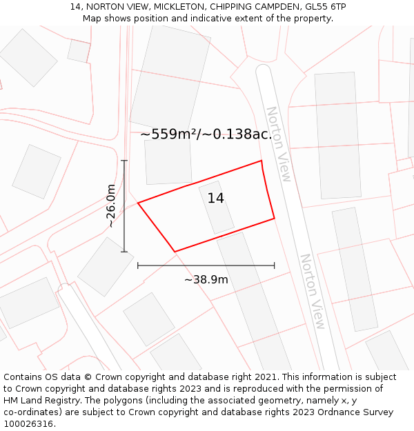 14, NORTON VIEW, MICKLETON, CHIPPING CAMPDEN, GL55 6TP: Plot and title map