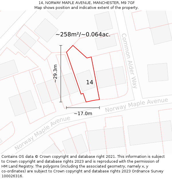 14, NORWAY MAPLE AVENUE, MANCHESTER, M9 7GF: Plot and title map