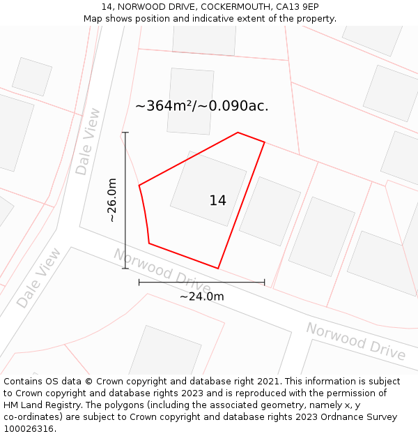 14, NORWOOD DRIVE, COCKERMOUTH, CA13 9EP: Plot and title map