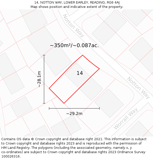 14, NOTTON WAY, LOWER EARLEY, READING, RG6 4AJ: Plot and title map