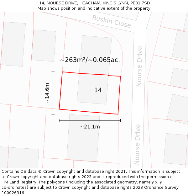 14, NOURSE DRIVE, HEACHAM, KING'S LYNN, PE31 7SD: Plot and title map