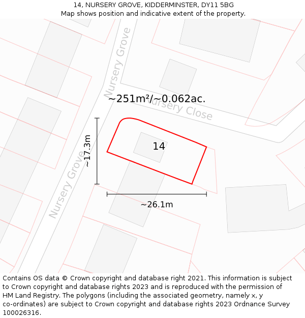 14, NURSERY GROVE, KIDDERMINSTER, DY11 5BG: Plot and title map