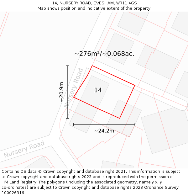 14, NURSERY ROAD, EVESHAM, WR11 4GS: Plot and title map