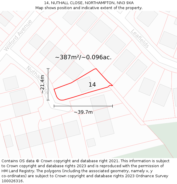 14, NUTHALL CLOSE, NORTHAMPTON, NN3 9XA: Plot and title map