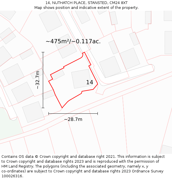 14, NUTHATCH PLACE, STANSTED, CM24 8XT: Plot and title map