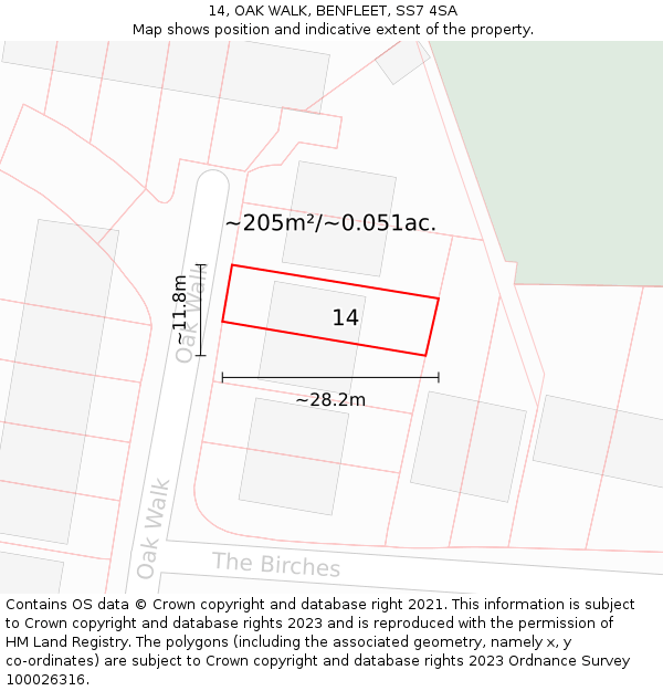 14, OAK WALK, BENFLEET, SS7 4SA: Plot and title map