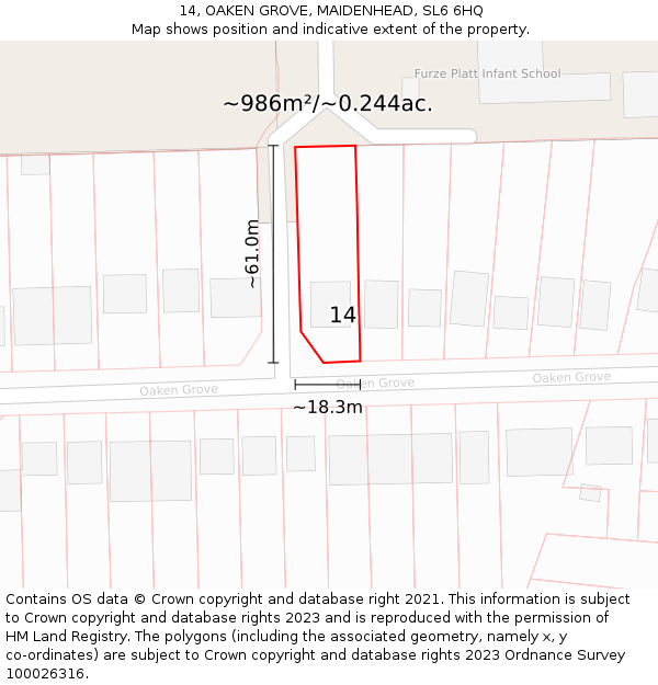 14, OAKEN GROVE, MAIDENHEAD, SL6 6HQ: Plot and title map