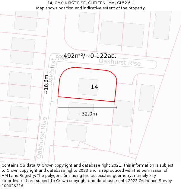 14, OAKHURST RISE, CHELTENHAM, GL52 6JU: Plot and title map