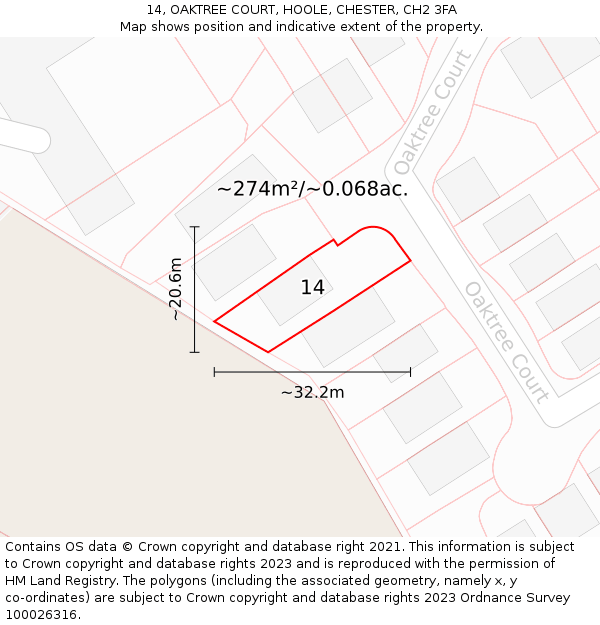 14, OAKTREE COURT, HOOLE, CHESTER, CH2 3FA: Plot and title map