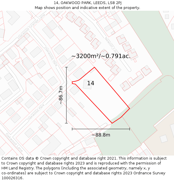 14, OAKWOOD PARK, LEEDS, LS8 2PJ: Plot and title map