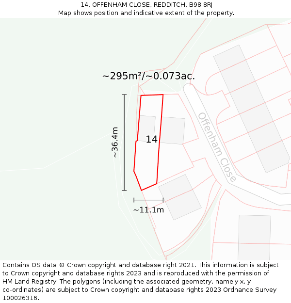 14, OFFENHAM CLOSE, REDDITCH, B98 8RJ: Plot and title map