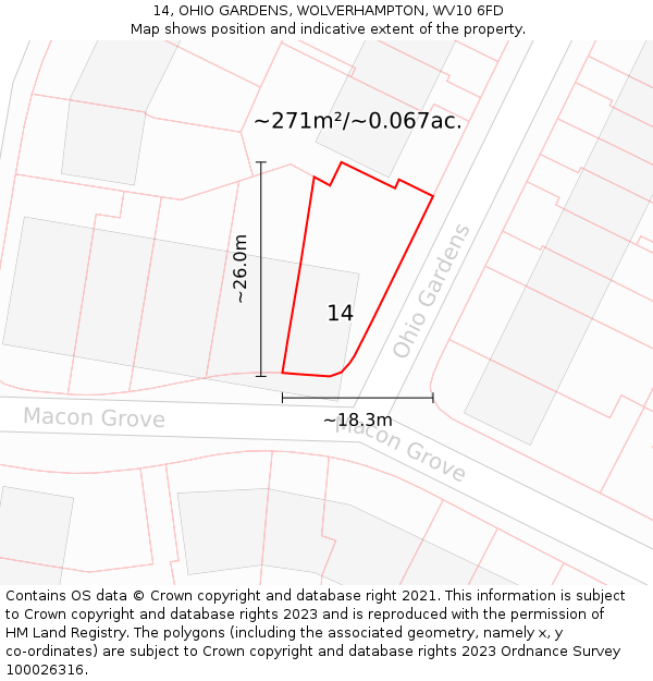 14, OHIO GARDENS, WOLVERHAMPTON, WV10 6FD: Plot and title map