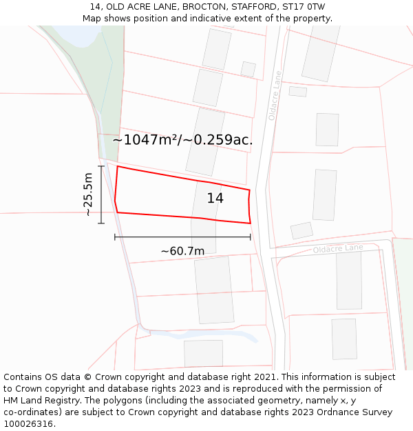 14, OLD ACRE LANE, BROCTON, STAFFORD, ST17 0TW: Plot and title map