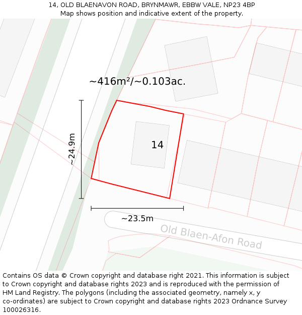 14, OLD BLAENAVON ROAD, BRYNMAWR, EBBW VALE, NP23 4BP: Plot and title map