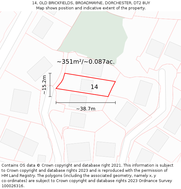 14, OLD BRICKFIELDS, BROADMAYNE, DORCHESTER, DT2 8UY: Plot and title map
