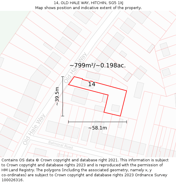 14, OLD HALE WAY, HITCHIN, SG5 1XJ: Plot and title map