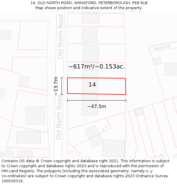14, OLD NORTH ROAD, WANSFORD, PETERBOROUGH, PE8 6LB: Plot and title map