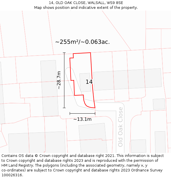 14, OLD OAK CLOSE, WALSALL, WS9 8SE: Plot and title map