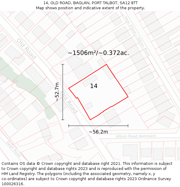14, OLD ROAD, BAGLAN, PORT TALBOT, SA12 8TT: Plot and title map