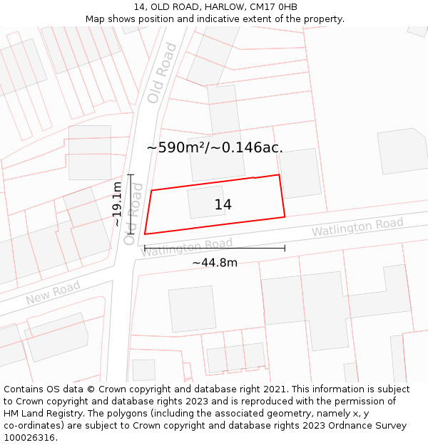 14, OLD ROAD, HARLOW, CM17 0HB: Plot and title map