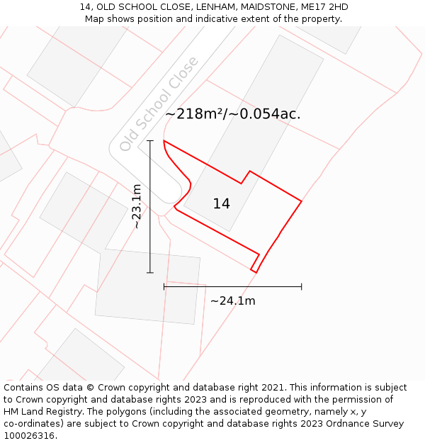 14, OLD SCHOOL CLOSE, LENHAM, MAIDSTONE, ME17 2HD: Plot and title map