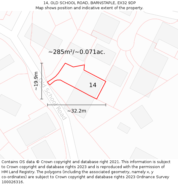 14, OLD SCHOOL ROAD, BARNSTAPLE, EX32 9DP: Plot and title map