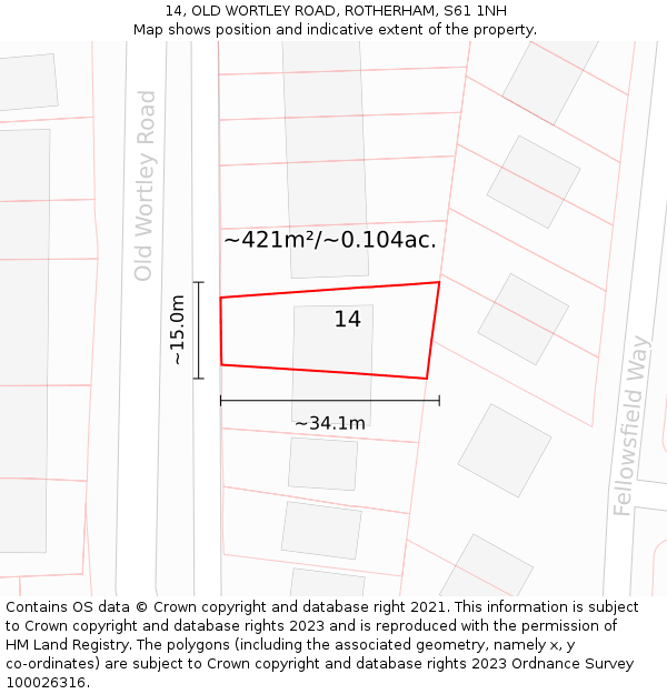 14, OLD WORTLEY ROAD, ROTHERHAM, S61 1NH: Plot and title map
