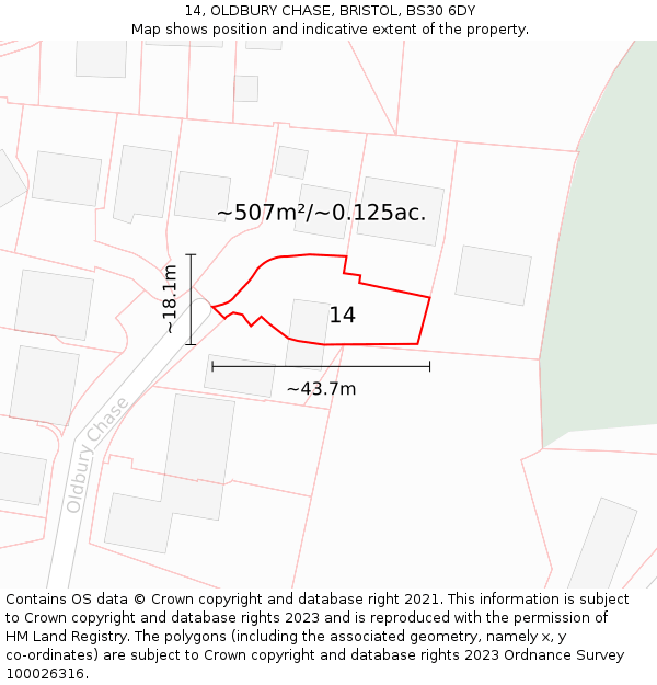 14, OLDBURY CHASE, BRISTOL, BS30 6DY: Plot and title map