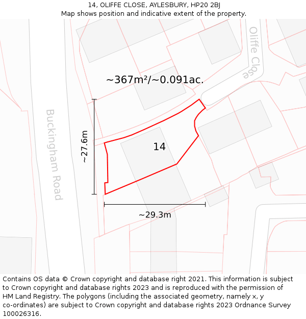 14, OLIFFE CLOSE, AYLESBURY, HP20 2BJ: Plot and title map