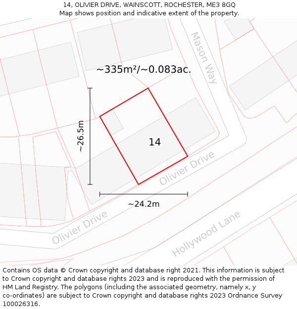 14, OLIVIER DRIVE, WAINSCOTT, ROCHESTER, ME3 8GQ: Plot and title map