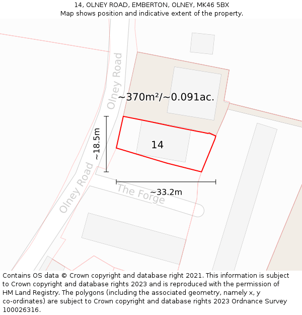 14, OLNEY ROAD, EMBERTON, OLNEY, MK46 5BX: Plot and title map