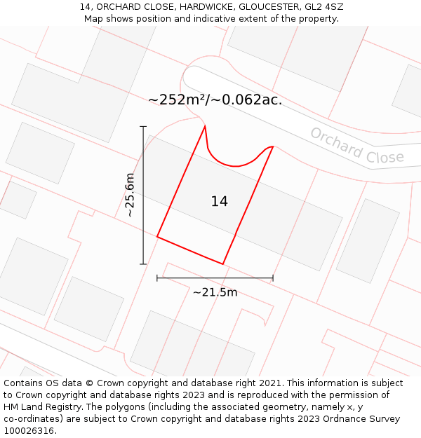 14, ORCHARD CLOSE, HARDWICKE, GLOUCESTER, GL2 4SZ: Plot and title map