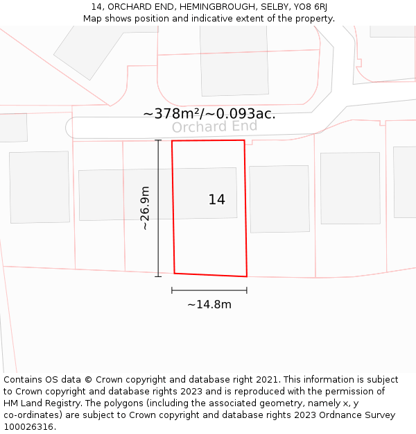 14, ORCHARD END, HEMINGBROUGH, SELBY, YO8 6RJ: Plot and title map