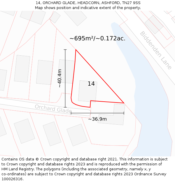 14, ORCHARD GLADE, HEADCORN, ASHFORD, TN27 9SS: Plot and title map