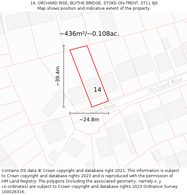 14, ORCHARD RISE, BLYTHE BRIDGE, STOKE-ON-TRENT, ST11 9JX: Plot and title map